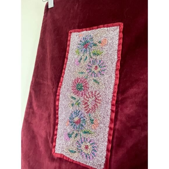MANGAL EXPORTS vintage burgundy red velvet beaded Made in India pillow case sham - Picture 3 of 6